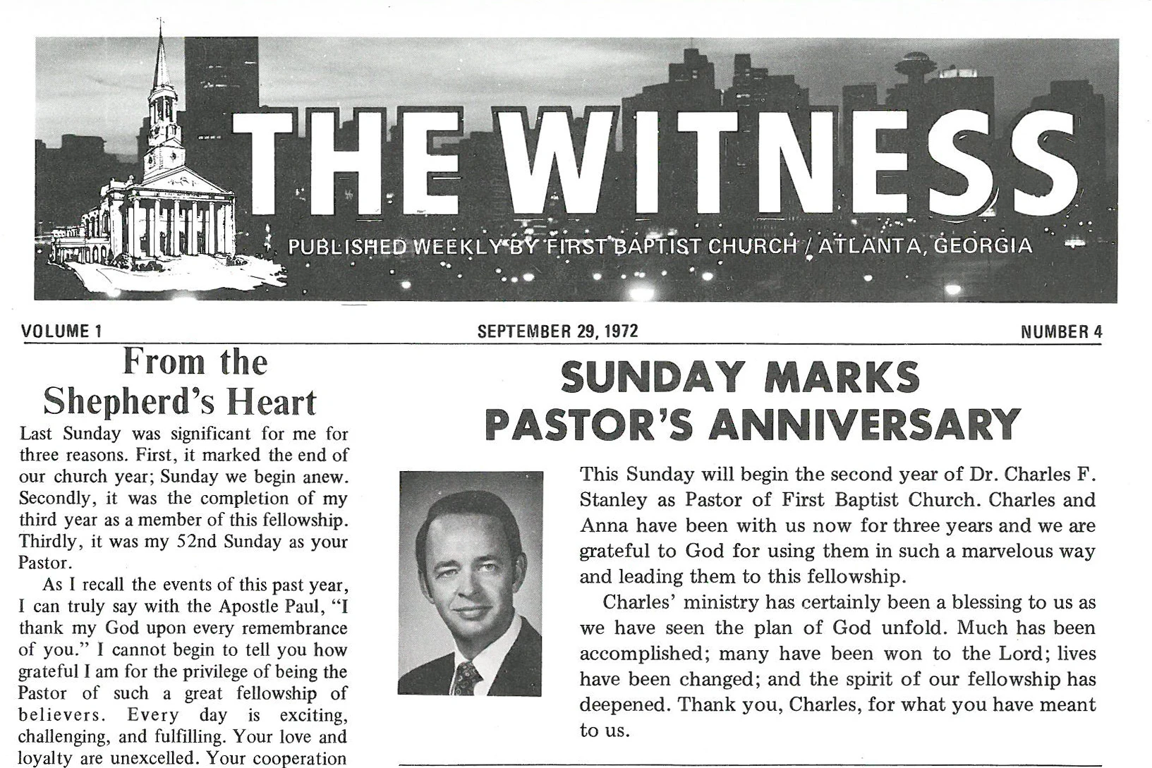 What would become the "From the Pastor's Heart" letter began as a letter to First Baptist Atlanta, "From the Shepherd's Heart."