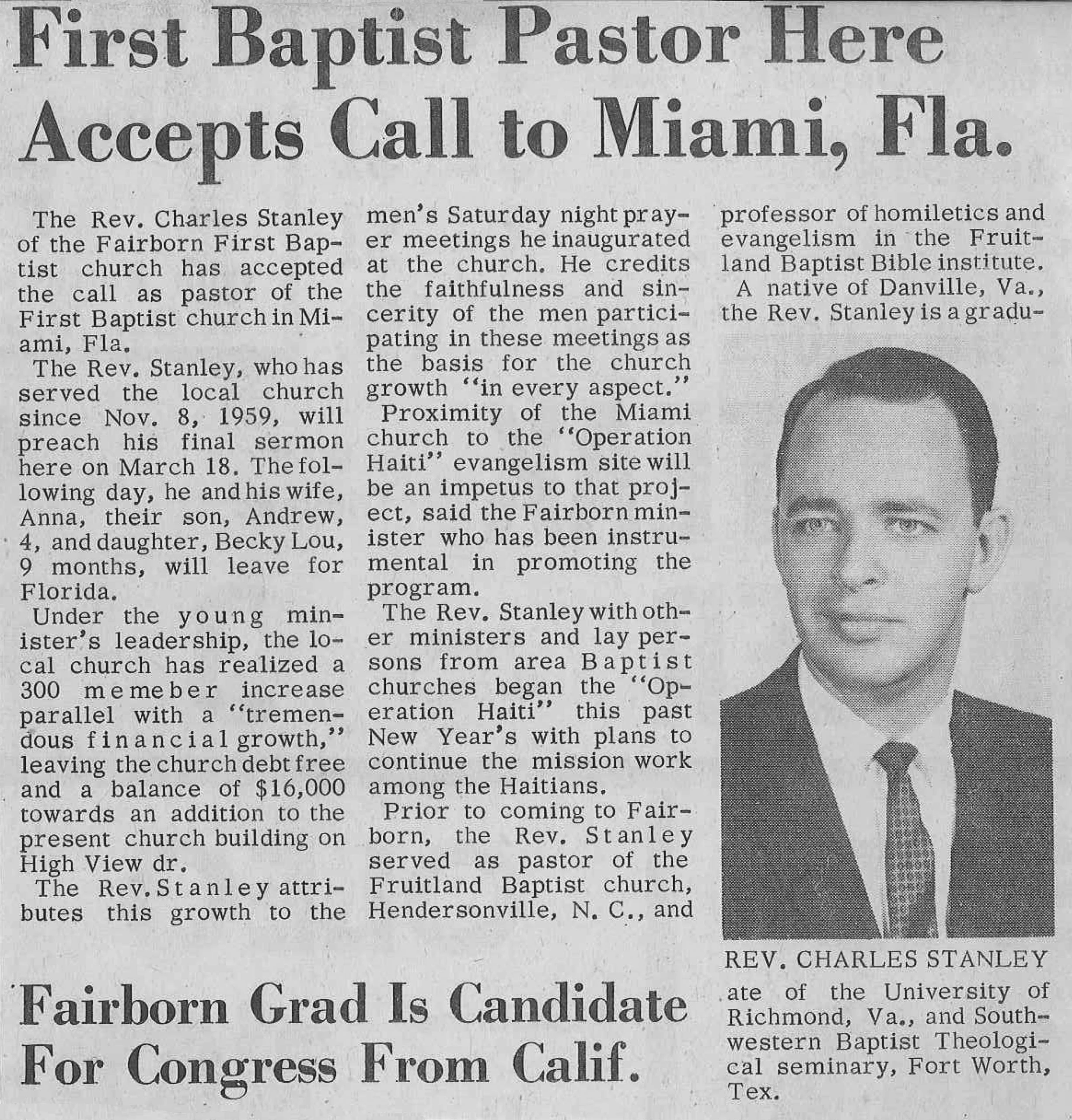 Pastor of First Baptist Church of Miami, Florida